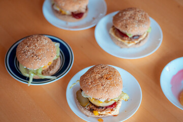 Closeup view of home make hamburger