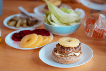 Closeup view of home make hamburger