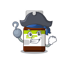 Antibiotic bottle cartoon design in a Pirate character with one hook hand