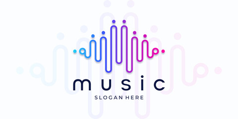Music equalizer logo. Electronic audio icon. Music wave sign. Vector illustration of Dj. Radio logo. Music application icon. Player music logos with minimal line art pulse.