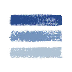 Acrylic art blue shades brush paint texture stripes set isolated on white background. Watercolor stroke set. Vector.