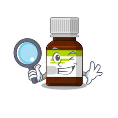 cartoon picture of antibiotic bottle Detective using tools