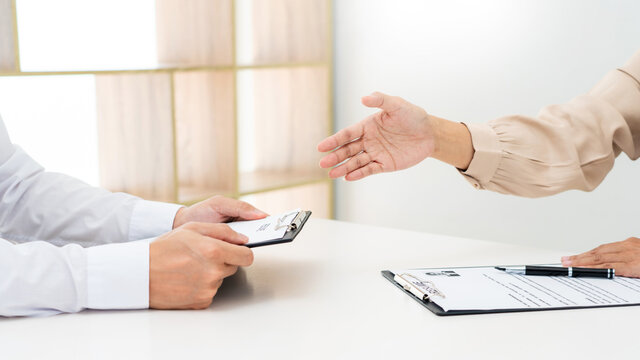 Businessman Candidate For Job applicant being interviewed hr managers 
