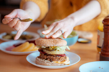 Closeup view of home make hamburger