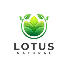 Green natural lotus logo, medical herbal, cosmetic, spa logo template