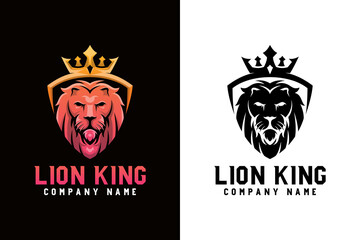 Lion king with shield animal logo two version vector template