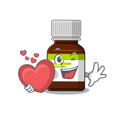 A sweet antibiotic bottle cartoon character style holding a big heart