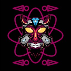 Horned skull with diamond geometric shape background vector graphic design illustration