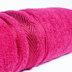 close-up of cotton bath towel. towel isolated over white background. colorful towel.