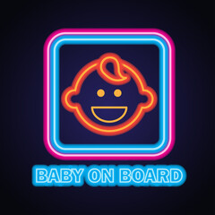 baby on board with neon light effect. vector illustration