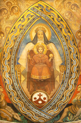 Fototapeta na wymiar BARCELONA, SPAIN - MARCH 3, 2020: The fresco of Glory of St. Therese of the Child Jesus in the church Parroquia Santa Teresa de l'Infant Jesus by Francisco Labarta (20. cent.).