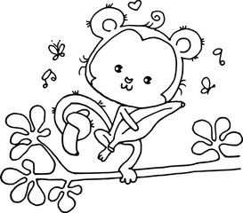 vector drawing cartoon monkey with banana