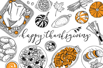 Obraz na płótnie Canvas hand drawn Thanksgiving food doodles