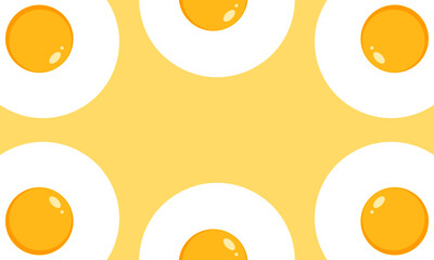 Round half fried egg breakfast flat cartoon icon with yellow background and copy space vector.