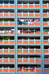 Apartment building with clothesline in the Bugis area, Singapore