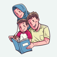 Islamic family teaches their son