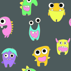 seamless pattern with monsters vector illustration