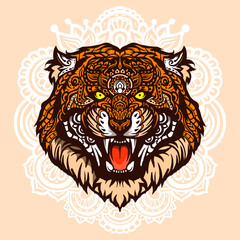 Fototapeta premium The tiger head zentangle art full colour