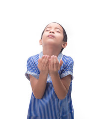 A Muslim kid with various poses isolated over white