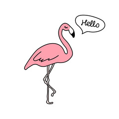 Pink flamingo. Doodle. Cartoon. Scandinavian style vector illustration.