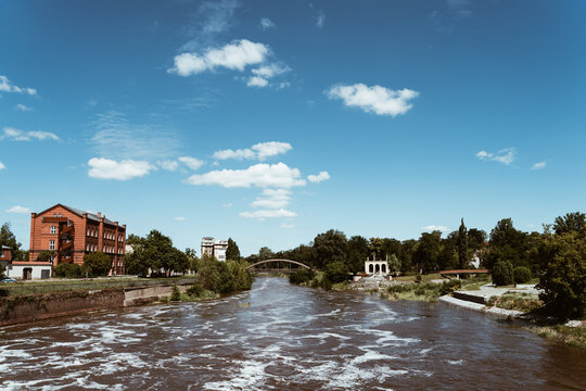 Neisse river with Polish German riverside near city center