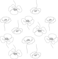 Poppies continuous line drawing. Seamless texture.