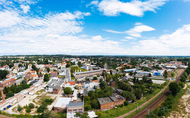 Fototapeta na wymiar aerial cityscape photo of German Polish town Guben or Gubin