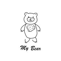 Sweet bear. Beautiful cartoon doodle cute bear in sketch style.