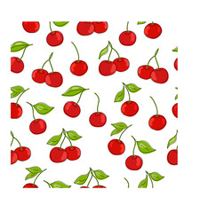 Fresh cherries, red berries, fruits on a white background. Seamless texture.