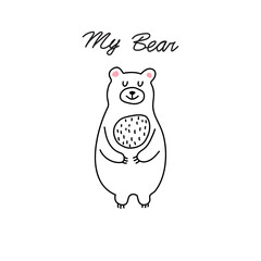 Sweet bear. Beautiful cartoon doodle cute bear in sketch style.