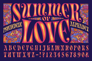 A Psychedelic Alphabet Design; This Font is in the Style of 1960s Hippie Graphics and Artwork - obrazy, fototapety, plakaty