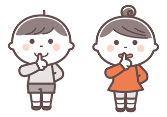 Children in the pose of "Be quiet" / Two colors