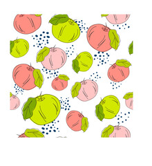 Cartoon red, green and pink apples- seamless texture.