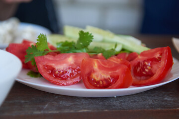 salad with lettuce and fresh vegetable close up