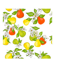 Fresh green pear. Doodle seamless texture.