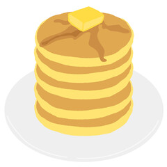 バターとシロップのかかった５段重ねのホットケーキ