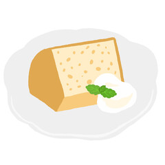生クリームとミントを添えたシフォンケーキ