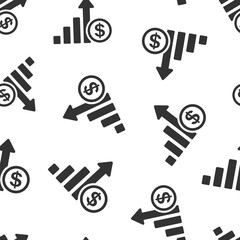 Growth arrow icon in flat style. Revenue vector illustration on white isolated background. Increase seamless pattern business concept.