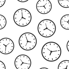 Clock icon in flat style. Watch vector illustration on white isolated background. Timer seamless pattern business concept.