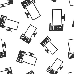 Pc computer icon in flat style. Desktop vector illustration on white isolated background. Device monitor seamless pattern business concept.
