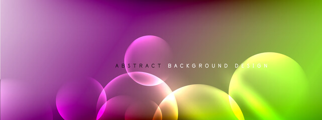 Vector abstract background liquid bubble circles on fluid gradient with shadows and light effects. Shiny design templates for text