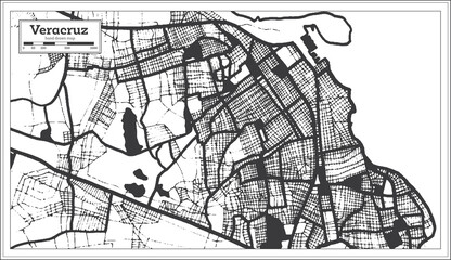 Veracruz Mexico City Map in Black and White Color in Retro Style. Outline Map.