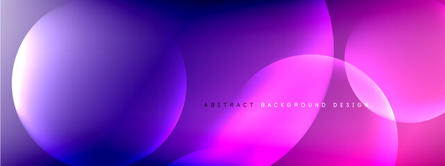 Vector abstract background liquid bubble circles on fluid gradient with shadows and light effects. Shiny design templates for text