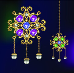 Vector illustration jewelry decoration gold chic decor with precious stones