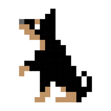 8 bit pixel german shepherd dog image. Animal in Vector Illustration