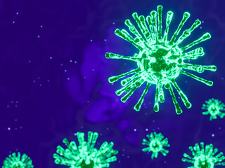 Fototapeta na wymiar Virus. covid-19, virus floating in a cellular environment, coronavirus outbreak, Abstract vector 3d microbe isolated on Purple background.