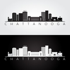 Chattanooga, Tennessee skyline and landmarks silhouette, black and white design, vector illustration.