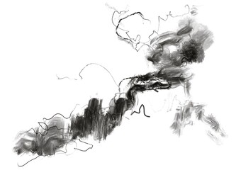 black and White Abstract srcribble drawing design of fluid flowing linews and grey tones, unique one of a kind artwork