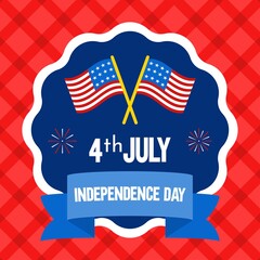 happy 4th of july or independence day related flags and fireworks making in ribbons badge vectors illustration in flat style,