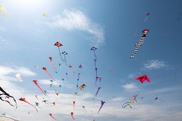 Kites with blue sky and white clouds